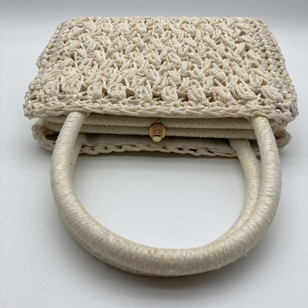 Vintage 1970s Italian-Made Crocheted Off-White Handbag Boho - Picture 4 of 9